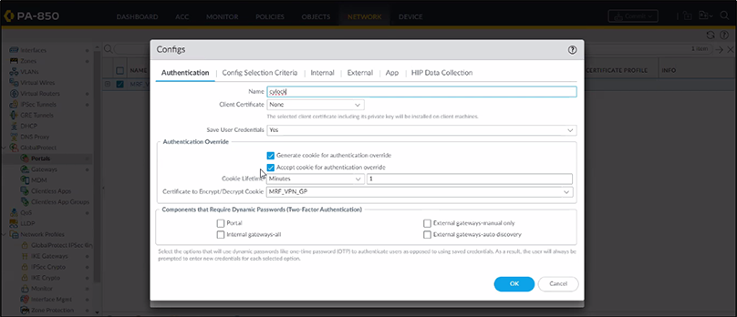 Configuring Authentication Menu 